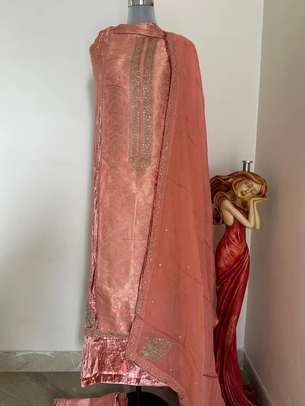 Coral Tissue Zari Suit — view 2 of 4