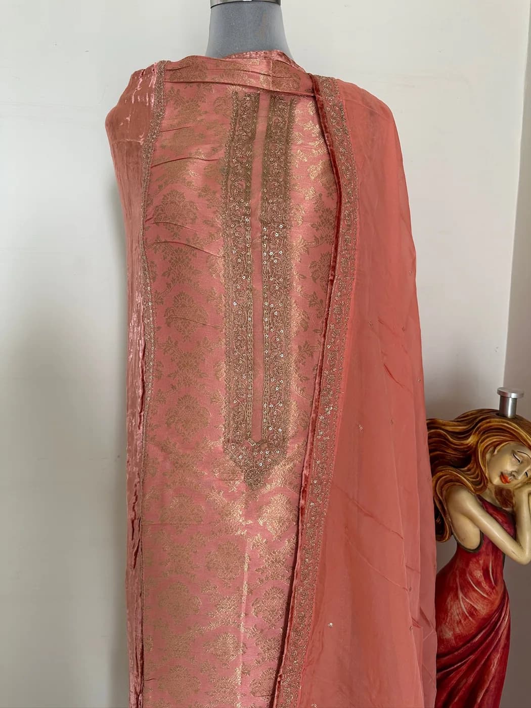 Coral Tissue Zari Suit — view 3 of 4
