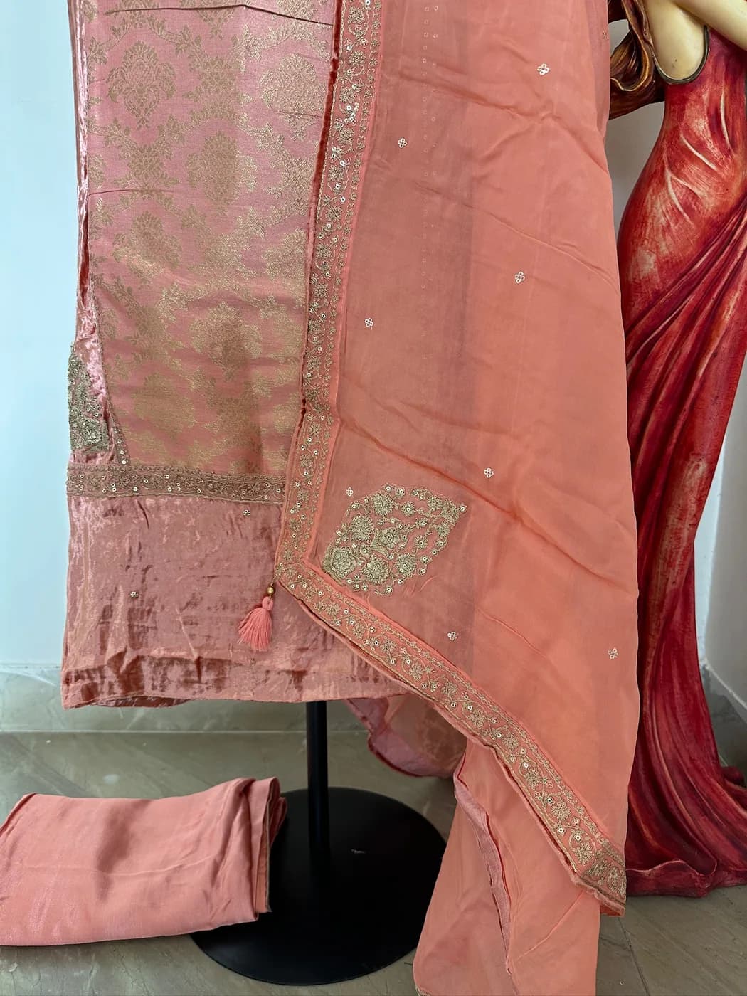 Coral Tissue Zari Suit — view 4 of 4
