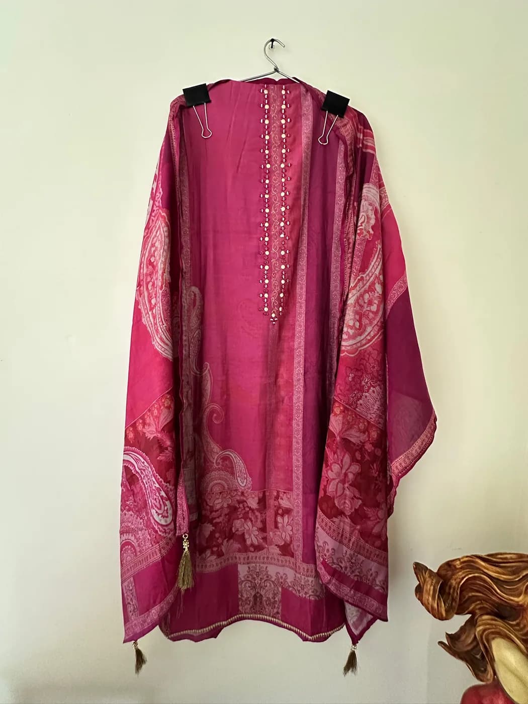Fuchsia Printed Silk Suit — view 2 of 3