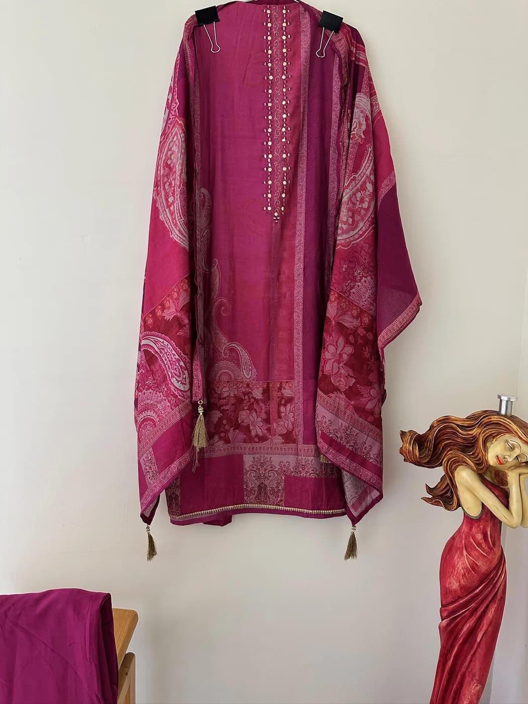 Fuchsia Printed Silk Suit — view 3 of 3
