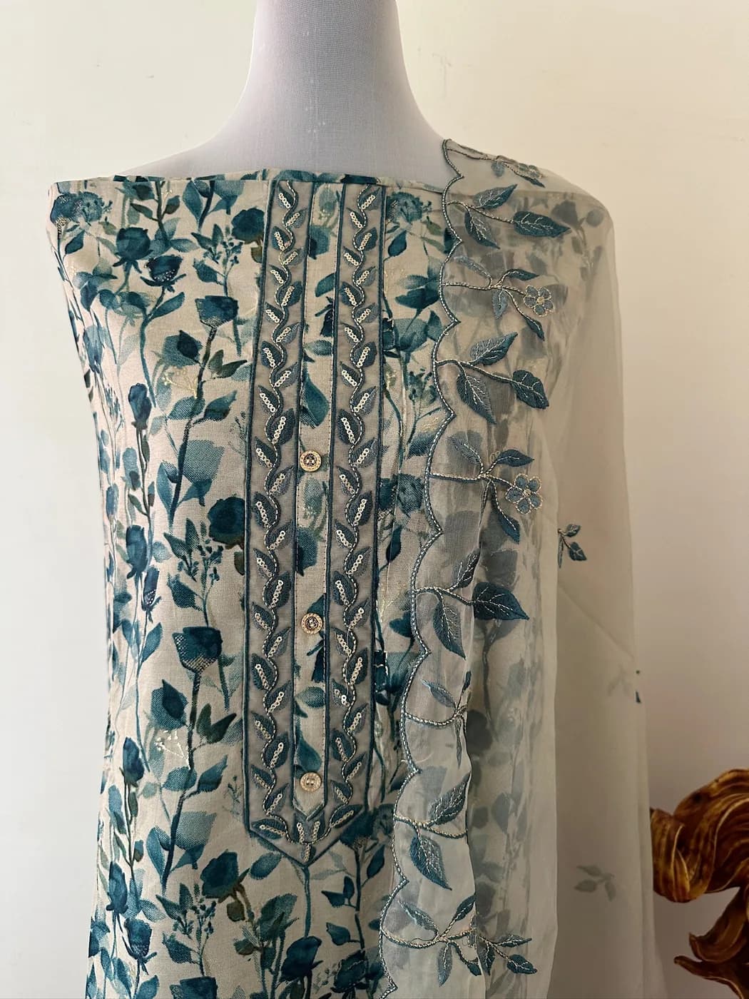 Ivory Teal Floral Suit — view 3 of 3