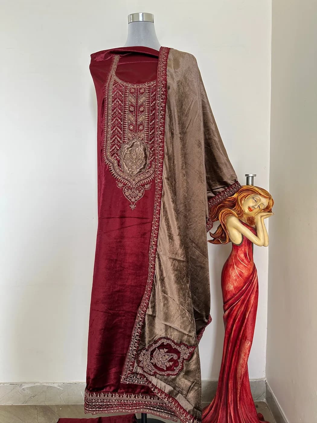 Maroon Velvet Zari Suit — view 2 of 4
