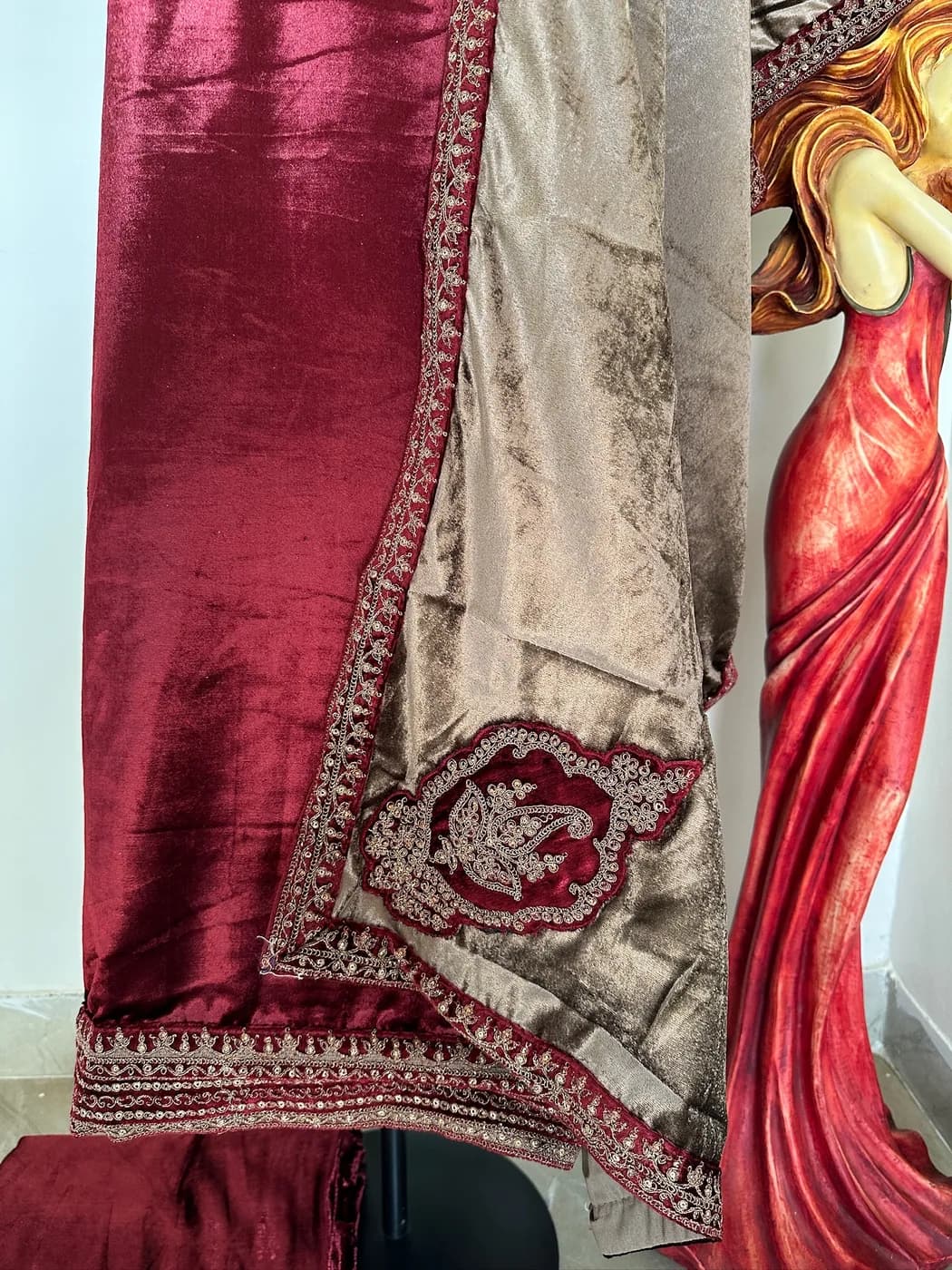 Maroon Velvet Zari Suit — view 4 of 4