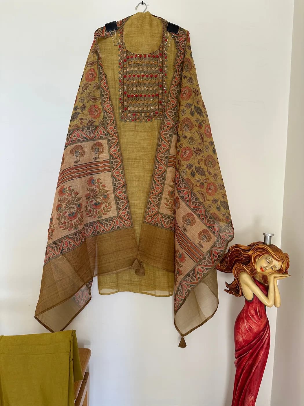 Olive Mirror Embroidered Suit — unstitched suit set from Chic Clothing