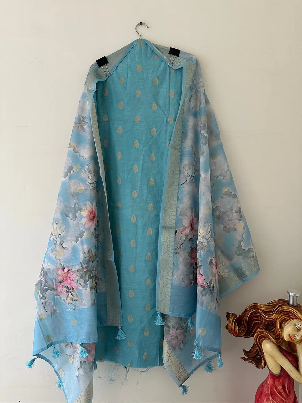 Sky Blue Gold Buti Suit — view 2 of 3