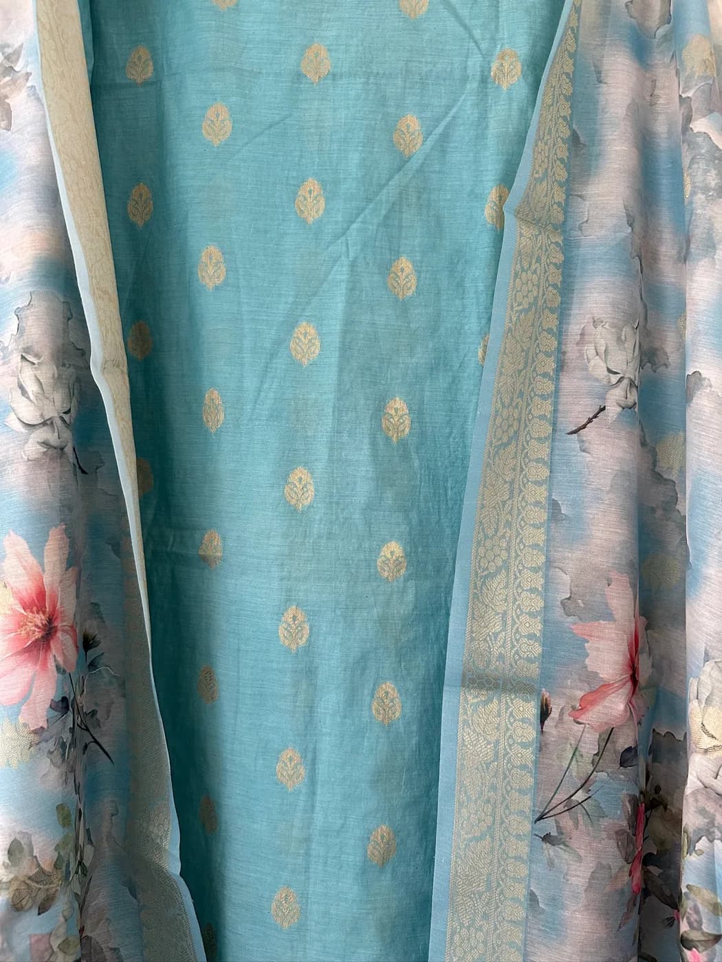 Sky Blue Gold Buti Suit — view 3 of 3