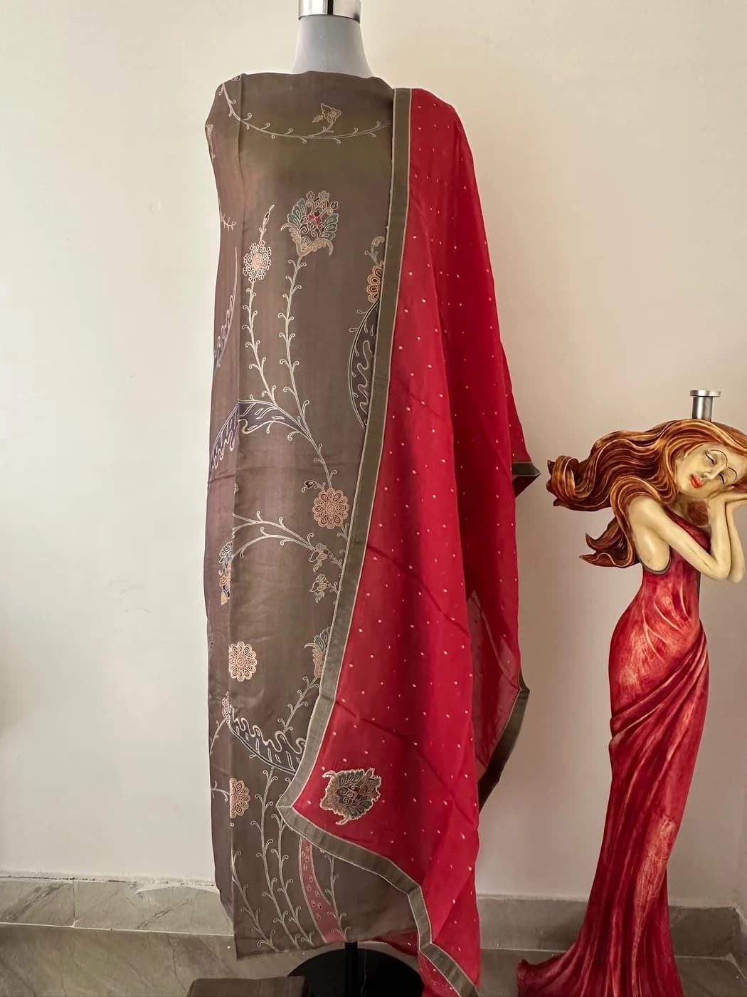 Taupe Crimson Vine Suit — view 2 of 3